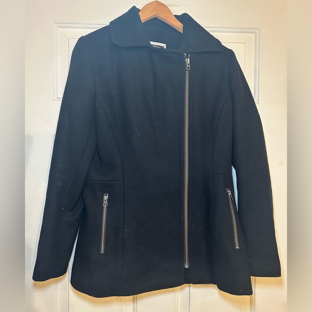 Kristen Blake Ladies Black Zip Front Jacket Size M Wool Blend Coat.